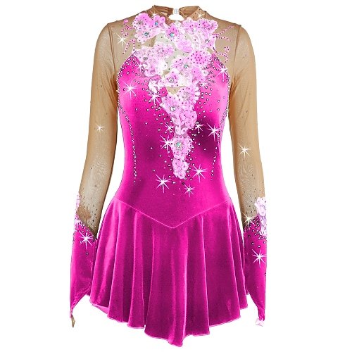 Eiskunstlaufkleid Damen Mädchen Eislaufen Kleider Austattungen Yan-pink Amethyst Violett Blume Elasthan Hochelastisch Wettbewerb Eiskunstlaufkleidung warm halten Handgemacht Mit Steinen verziert Image