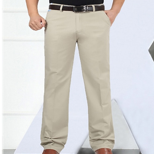 Herren Anzughosen Hose Hosen Freizeithose Tasche Gerade geschnitten Glatt Komfort Atmungsaktiv In voller Länge Hochzeit Casual Täglich 100% Baumwolle Stilvoll Schick Modern Armeegrün Schwarz Hoher Image