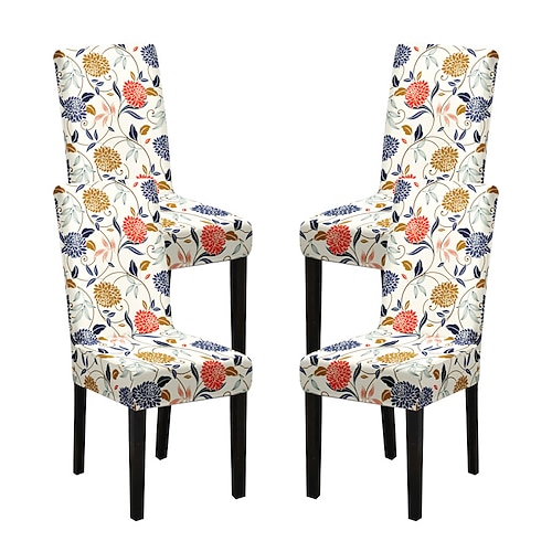 Stretch-Spandex-Esszimmerstuhlbezug Stuhlhussen, 4-teiliges Set, Blumenmuster, Stretch-Stuhlschutzbezug, Sitzbezug mit Gummiband für Esszimmer, Hochzeit, Zeremonie, Bankett, Heimdekoration Image