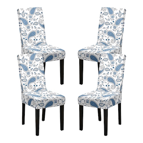 Stretch-Spandex-Esszimmerstuhlbezug Stuhlhussen, 4-teiliges Set, Blumenmuster, Stretch-Stuhlschutzbezug, Sitzbezug mit Gummiband für Esszimmer, Hochzeit, Zeremonie, Bankett, Heimdekoration Image