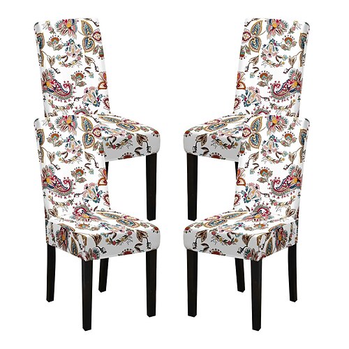 Stretch-Spandex-Esszimmerstuhlbezug Stuhlhussen, 4-teiliges Set, Blumenmuster, Stretch-Stuhlschutzbezug, Sitzbezug mit Gummiband für Esszimmer, Hochzeit, Zeremonie, Bankett, Heimdekoration Image