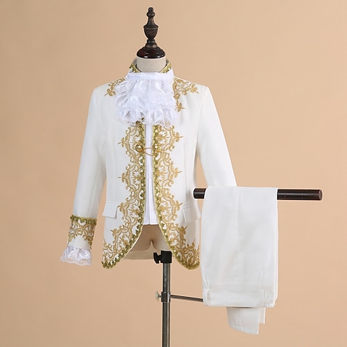 Mantel Hosen Kragen Retro Vintage Mittelalterlich Mantel Hose Outfits Prinz Aristokrat Bestickt Overall / Hosenanzug Kostüm Jungen Party Platinjubiläum der Königin 2022 Elisabeth 70 Jahre Kinder