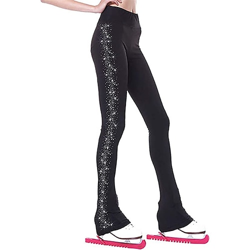 Eiskunstlaufhose Damen Mädchen Eislaufen Leggings Outfits Unterteile Marineblau Schwarz Weiß Patchwork Spandex Hohe Elastizität Training Wettbewerb Eiskunstlaufkleidung Kristall / Strass Eiskundstlauf Image