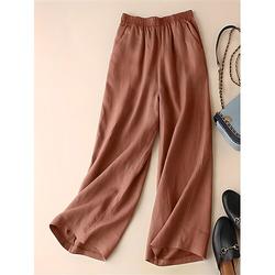 Damen Weites Bein Hose aus Baumwollleinen Chinos Mode Streetwear Einfach Knöchellang Hohe Taille Einfach Maillard Tasche Elastischer Bund Baggy Komfort Atmungsaktivität Weich Mikroelastisch Urlaub