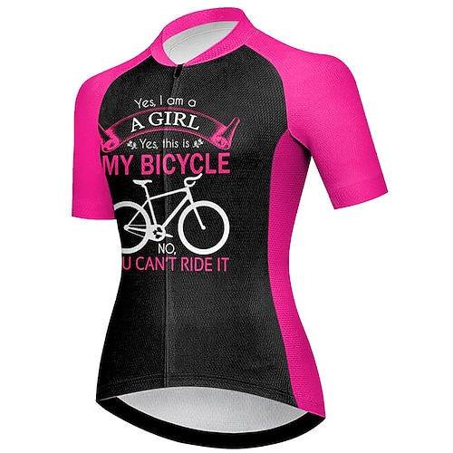 Damen Radtrikot Grafik Buchstaben Zahlen Lustig Kurzarm Fahhrad Trikot Oberteil mit 3 Gesäßtaschen Mountainbike MTB Straßenradsport Schnelltrocknend Reflektierende Streifen Rückentasche Image