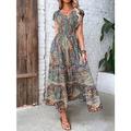 Damen langes Kleid Maxikleid Freizeitkleid Swingkleid Sommerkleid Blumen Paisley Tribal Mode Lässig Outdoor Alltag Urlaub Rüschen Druck Kurzarm V-Ausschnitt Kleid Lockere Passform Grün Rot Orange