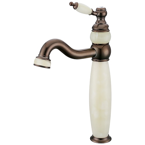 Waschbecken Wasserhahn Ultra Wasserhähne Euro Collection Gold mit Einzelgriff aus Stein - ein Loch hoher Körper Deckmontage Waschbecken Wasserhahn mit gebogenem Auslauf Image