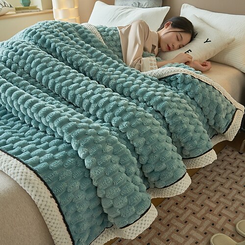 Schwere, schwere, gemütliche Sherpa-Decke, doppellagige, verdickte Nickerchendecke mit Bohnensamtdecke, kleine Flanelldecke, Bettlaken, Korallensamtbezug, Decke, Sofadecke Image