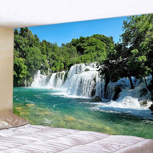 Wandteppich Naturwald Wasserfall hängende Tapisserie Wandkunst große Tapisserie Wandbild Dekor Foto Hintergrund Decke Vorhang Zuhause Schlafzimmer Wohnzimmer Dekoration Wandtuch XXL Natur Image