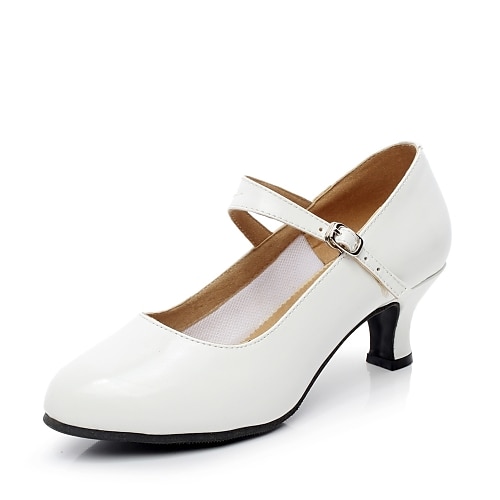 Damen Ballsaal Schuhe für modern Dance Salsa Schuhe Line Dance Outdoor Innen Absätze Einheitliche Farbe T-Schliesse Weiß
