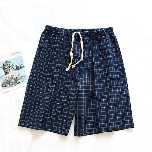 Herren Schlafanzüge Pyjama-Shorts Plaid Stilvoll Brautkleider schlicht Komfort Heim Täglich Bett Baumwollmischung Komfort Sommer Frühling Blau Braun Image