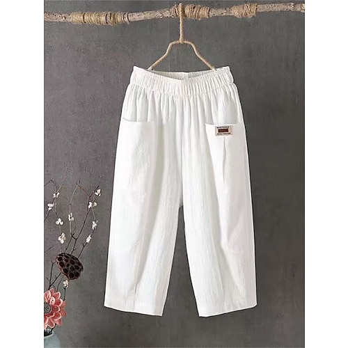 Damen Caprihose Shorts Stoffhosen Sommershorts Aktiv Einfach Lässig Wadenlang Hohe Taille Einfach Tasche Bequem Atmungsaktivität Weich Mikroelastisch Urlaub Wochenende Schwarz Weiß Gelb Hellgrün Image