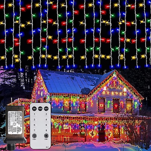 Außen-Eiszapfen-Fenster-Vorhanglichter 6x1M-300LED Stecker in 9 Farben Fernbedienung Fenster-Wand-Hängelicht Warmweiß RGB für Schlafzimmer-Party 31V EU/US/AU/UK-Stecker Image