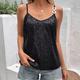 Damen Tank Top Spaghetti-Shirt Öse oben Waffel Glatt Funkelnd Party Casual Pailletten Schwarz Ärmellos Party Metallisch V Ausschnitt Sommer