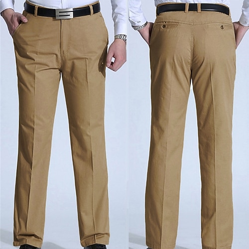 Herren Anzughosen Hose Hosen Freizeithose Tasche Gerade geschnitten Glatt Komfort Atmungsaktiv Hochzeit Casual Täglich Stilvoll Einfach Armeegrün Schwarz Mikro-elastisch Image