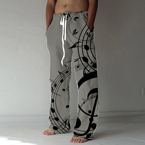 Herren Grafikdrucke Musikinstrument Leinenhosen Hose Sommerhose Mittlere Taille Mode Streetwear Große Größen Lässig Täglich Elastisches Kordelzugdesign Fronttasche Gerader Schnitt Frühling Sommer Image