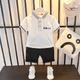 2 Stück Baby Jungen T-Shirt Shorts Outfit Buchstabe Bär Streifen Kurzarm Set Outdoor Modisch Cool Täglich Sommer Frühling 3-7 Jahre Kurzarmanzug Revers Buchstabe Weiß Kurzärmliger Anzug mit Revers