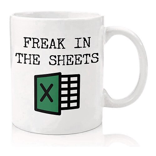 Excel-Kaffeetasse, lustige Geschenke für Frauen und Männer, Freak in the Sheets-Tasse, Geschenke für Chef, CPA, Freund, Kollegen, Buchhalter, weiße Keramik-Bürotasse, 300 ml Image
