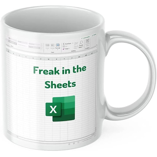 Excel-Kaffeetasse, lustige Geschenke für Frauen und Männer, Freak in the Sheets-Tasse, Geschenke für Chef, CPA, Freund, Kollegen, Buchhalter, weiße Keramik-Bürotasse, 300 ml Image