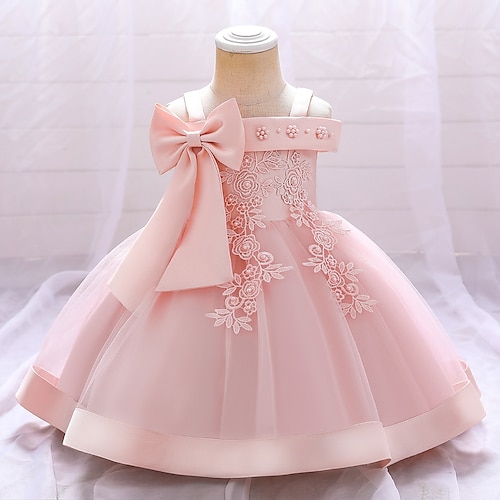 kinderkleidung Mädchen Kleid Einfarbig Blume Kurzarm Party Täglich Bestickt Schleife Kuschelig Prinzessin Polyester Midi Kleid mit Blumenstickerei Skater-Kleid Tüll-Kleid Sommer Frühling 2-8 Jahre Image