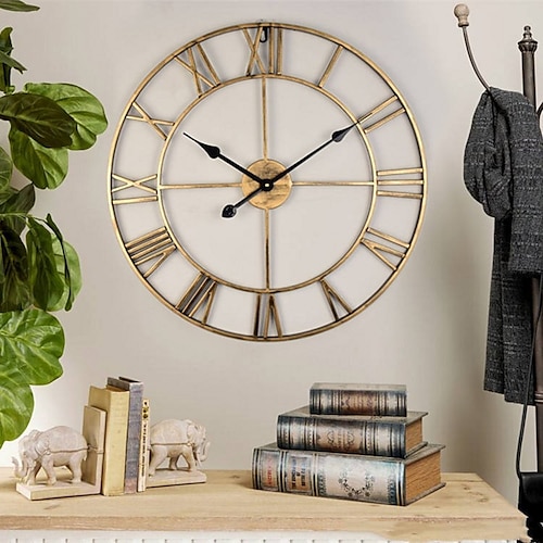 16 Zoll 20 Zoll 24 Zoll industrielle runde Metalluhr Innendekoration Uhr für Wohnzimmer Wanduhr römische Ziffern Heimdekoration Wanduhr Image