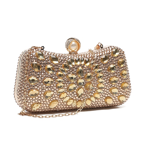Mehrfarbige Abendclutch aus Kristall für Damen – luxuriöse Strass-Handtasche mit Perlenverschluss und Kettenriemen für Galas, Hochzeiten und formelle Anlässe