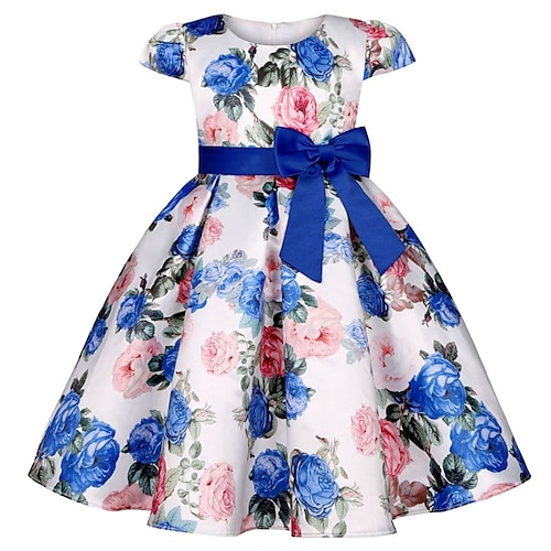 Kinder Mädchen Kleid Partykleid Blumen Blume Kurzarm Leistung Hochzeit Besonderer Anlass Gerafft Elegant Urlaub Mode Polyester Midi Partykleid Schwingkleid Skaterkleid Sommer Frühling 3-10 Jahre Wei Image