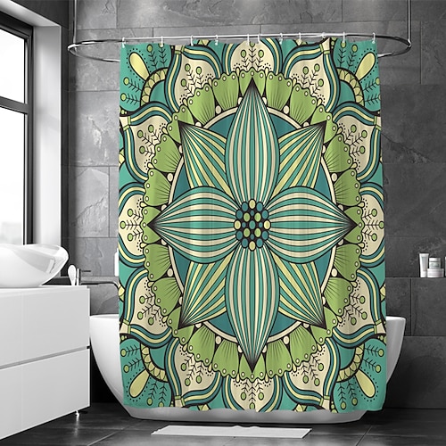 Duschvorhang mit Haken 200 cm hoch Polyester geeignet für die Trennung von nassen und trockenen Zonen im Badezimmer wasserdicht ölbeständig Mandala-Bohème Image