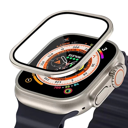 uhrengehäuse für apple watch ultra 49mm displayschutzfolie 49mm 9h gehärtetes glas titanlegierung rahmen behalten originale berührungsempfindliche leichte schutzglasfolie für iwatch ultra 49mm Image