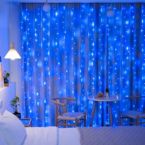 1x 3x3m ip44 Wasserfall Vorhang LED Lichterkette Lichterkette Wasserfluss Meteorschauer Regenlichter für Fenster Eiszapfen bunte Dekorbeleuchtung ac110v 120v 220v 230v 240v eu us stecker Image
