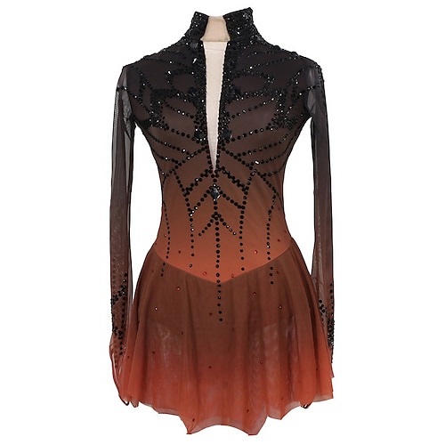 Eiskunstlaufkleid Damen Mädchen Eislaufen Kleider Austattungen Schwarz / Rrot Schwarz / grün Schwarz / blau Patchwork Asymmetrischer Saum Gitter Elasthan Hochelastisch Wettbewerb Eiskunstlaufkleidung Image