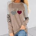 Damen T Shirt Baumwolle Herz Leopard Plaid Casual Ausgehen Bedruckt Schwarz Langarm Modisch Rundhalsausschnitt Frühling Herbst