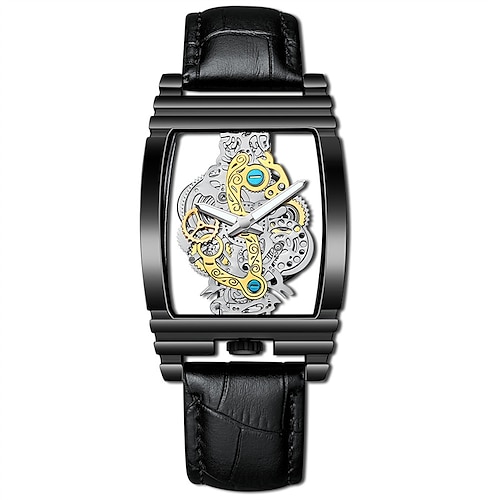 Herren Mechanische Uhr, Luxus Großes Zifferblatt, Business Skelett Tourbillon, Leuchtend, Wasserdichtes Lederarmband Image