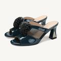 Damen Sandalen Abendschuhe Party Blume Blockabsatz Peep Toe Elegant Vintage Modisch Leder Blau Grün