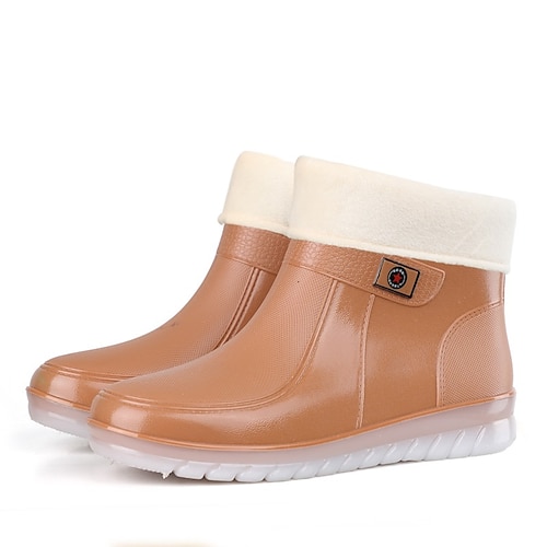 wasserdichte kurze Gummistiefel für Damen mit Kunstfellfutter, rutschfester Sohle und mehreren Farboptionen – perfekt für Outdoor-Aktivitäten im Winter Image