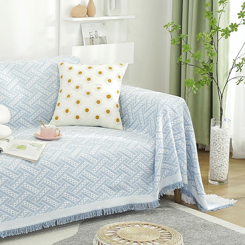 Sofa-/Couchbezug, Baumwolle, Sofaüberzüge, Sofahandtuchdecke, Sofaüberwürfe, Bezüge für Kissen, Couch, Couchbezug für Hunde, Möbelschutzbezug mit Quaste Image