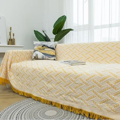 Sofa-/Couchbezug, Baumwolle, Sofaüberzüge, Sofahandtuchdecke, Sofaüberwürfe, Bezüge für Kissen, Couch, Couchbezug für Hunde, Möbelschutzbezug mit Quaste Image
