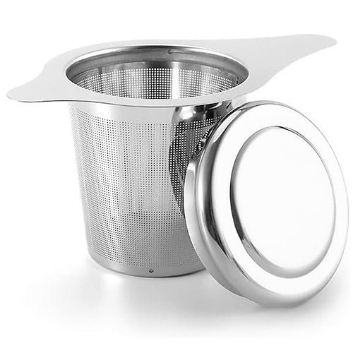 Teesieb aus Edelstahl 304, wiederverwendbares Tee-Ei, Teesieb, Teekanne, lose Teeblätter, Gewürzteefilter, Küchenzubehör, Teesieb, Teeabfluss mit Griff und Deckel Image