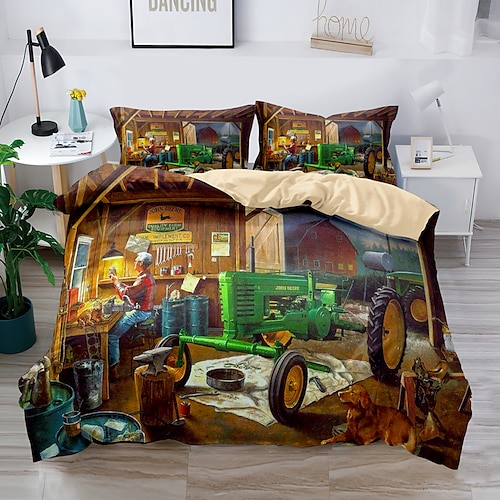 3D-Bettwäsche mit Bauernhof-Traktor-Druck, Bettbezug, Bettwäsche-Sets, Bettbezug mit 1 bedrucktem Bettbezug oder Bettdecke, 2 Kissenbezügen für Doppelbett/Queen/King Image
