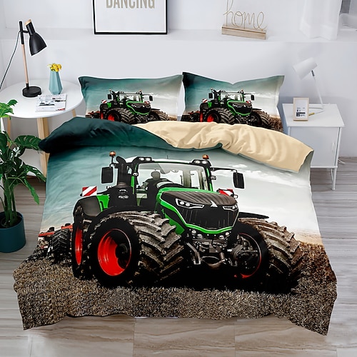3D-Bettwäsche mit Bauernhof-Traktor-Druck, Bettbezug, Bettwäsche-Sets, Bettbezug mit 1 bedrucktem Bettbezug oder Bettdecke, 2 Kissenbezügen für Doppelbett/Queen/King Image