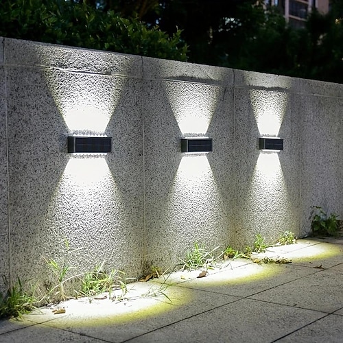 LED Außenwandleuchte Solarlampen 2er-Pack LED-Solar-Wandleuchtenperlen in Langform mit nach oben und unten strahlendem Licht, für den Innenhof im Zaun, als Dekoration für Gartenwege Image