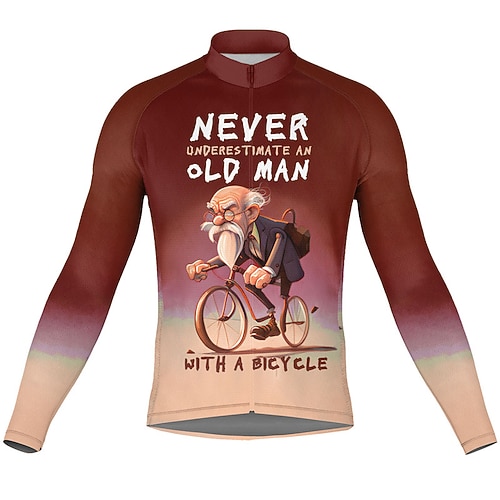 Herren Radtrikot Grafik Buchstaben Zahlen Unterschätze niemals einen alten Mann mit einem Fahrrad Langarm Fahhrad Trikot Oberteil mit 3 Gesäßtaschen Mountainbike MTB Straßenradsport Image