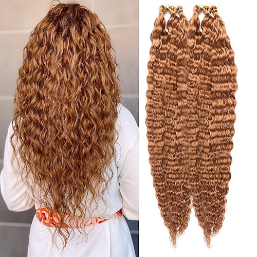 Ozeanwelle häkeln Haarverlängerungen 6pack 30inch tiefe Welle lockige Zöpfe Haar # 1b natürliche schwarze häkeln synthetische Haarverlängerungen 30inch 6packs Image