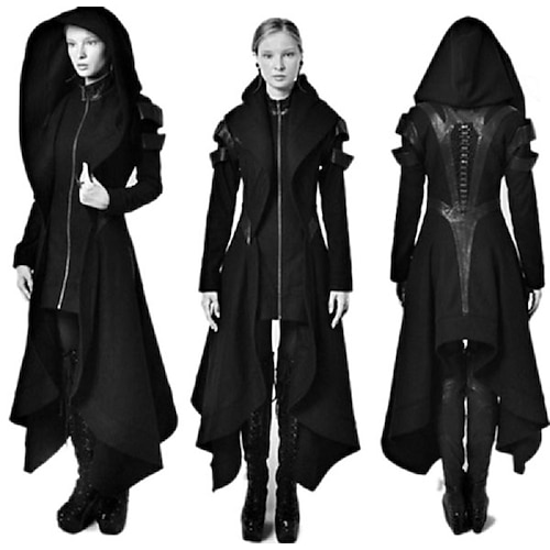 Vintage Punk Gothic Mittelalterlich Maxi Mantel Pestdoktor Übergrössen Asymmetrischer Saum Kostüm Damen Halloween Karneval Maskerade Leistung Party Erwachsene Mantel Herbst Winter