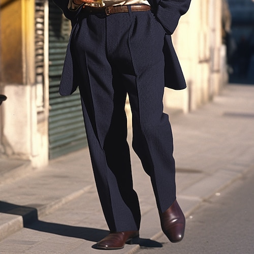 Herren Anzughose Cordhose Hose Waffelhose Fronttasche Gestreift Komfort Geschäft Täglich Ferien Mode Schick Modern Schwarz Marineblau Image