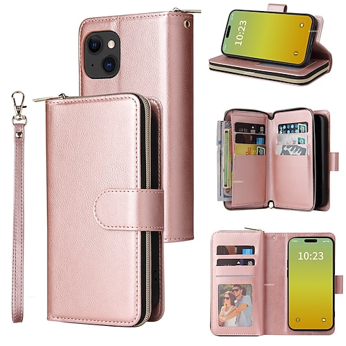 Handy Hülle Handyhüllen Für iPhone 17 Pro Max 17 Air 16 15 14 Pro Max Plus 13 12 11 Pro Max Mini Brieftaschenhülle Reisverschluss Mit Handgelenkschlaufe Ständer Retro TPU PU-Leder Image