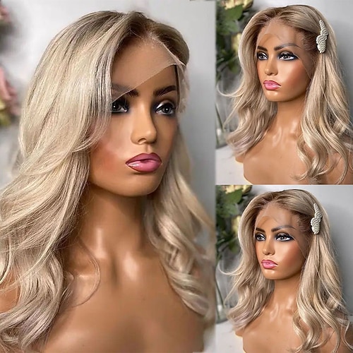 Remy Echthaar 13x4 Lace-Front-Perücke, freier Teil, brasilianisches Haar, gewellte blonde Perücke, 130 % 150 % Dichte, Ombré-Haar, vorgezupft, für Frauen, lange Echthaar-Spitzenperücke Image