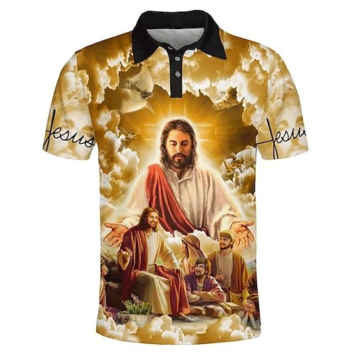 Herren Grafik-Drucke Ostern Jesus Poloshirt Golfhemd Kurze Ärmel Hemd Umlegekragen Outdoor Strasse Gelb Rosa Blau Grün Bedruckt Button-Down Bekleidung Modisch Designer Brautkleider schlicht Image