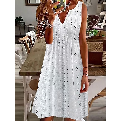Damen Midikleid Weißes Kleid Freizeitkleid Trägerkleid Boho-Kleid Basic Klassisch Lässig Outdoor Täglich Normale Passform Einfach Ärmellos V-Ausschnitt Schwarz Weiß Rosa Grün Sommer Frühling Image