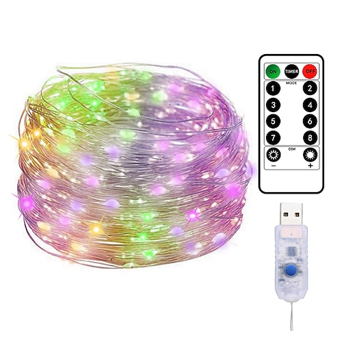 Lichterkette 20M 200LED Kupferdraht USB Lichterkette wasserdichte Feenlichter mit 8 Modi Fernbedienung für Hausgarten Terrasse Image